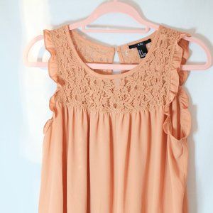 Forever 21 Orange Boho Sleeveless Lace Dress Shirt